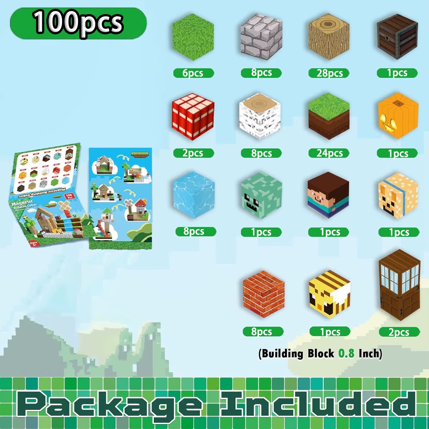 Magnetiska Byggklossar – Minecraft-inspirerade (100 bitar)