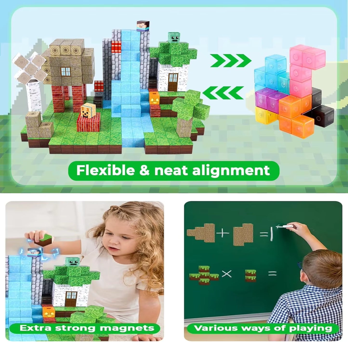 Magnetiska Byggklossar – Minecraft-inspirerade (100 bitar)