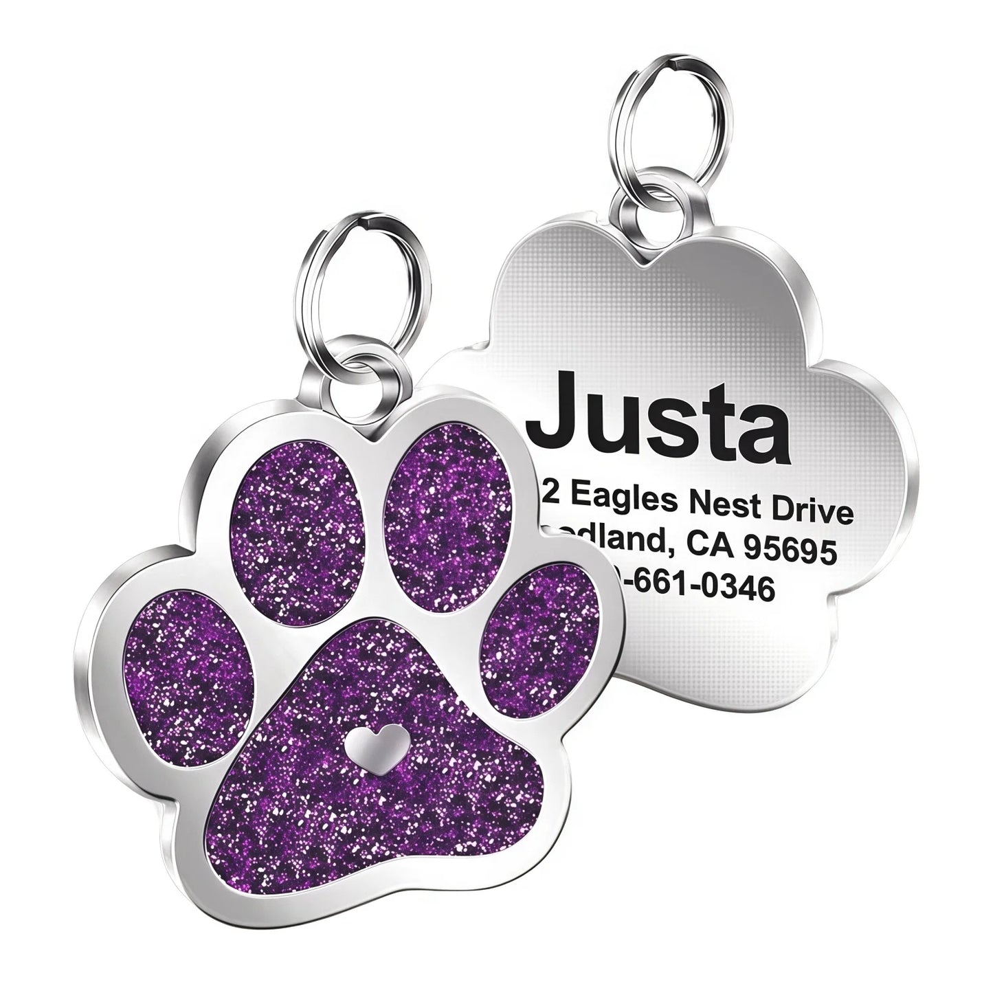 Personlig ID-bricka för hund & katt – Glittrande tassdesign