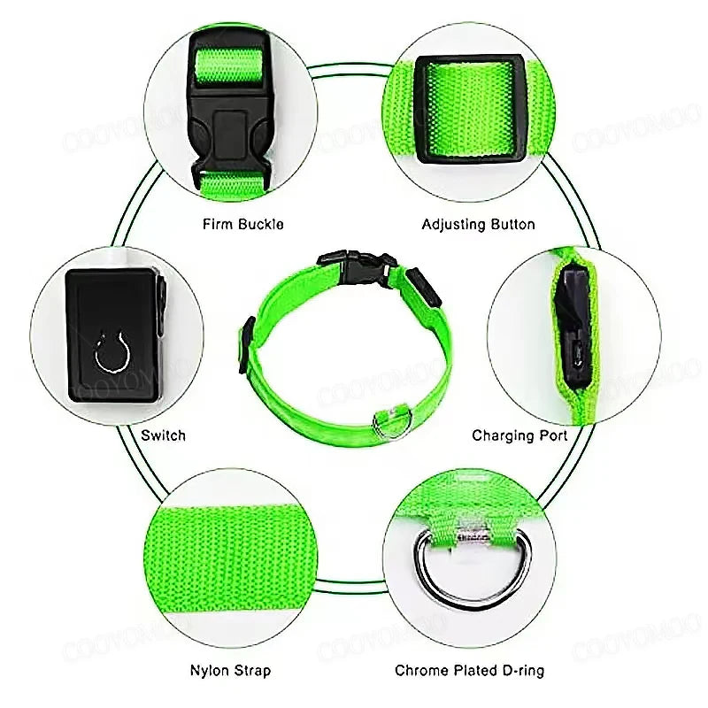 Uppladdningsbart LED-halsband för hundar