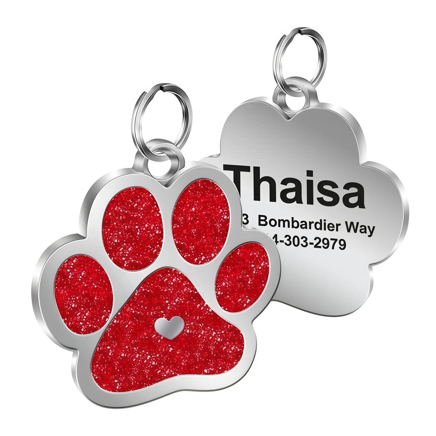 Personlig ID-bricka för hund & katt – Glittrande tassdesign