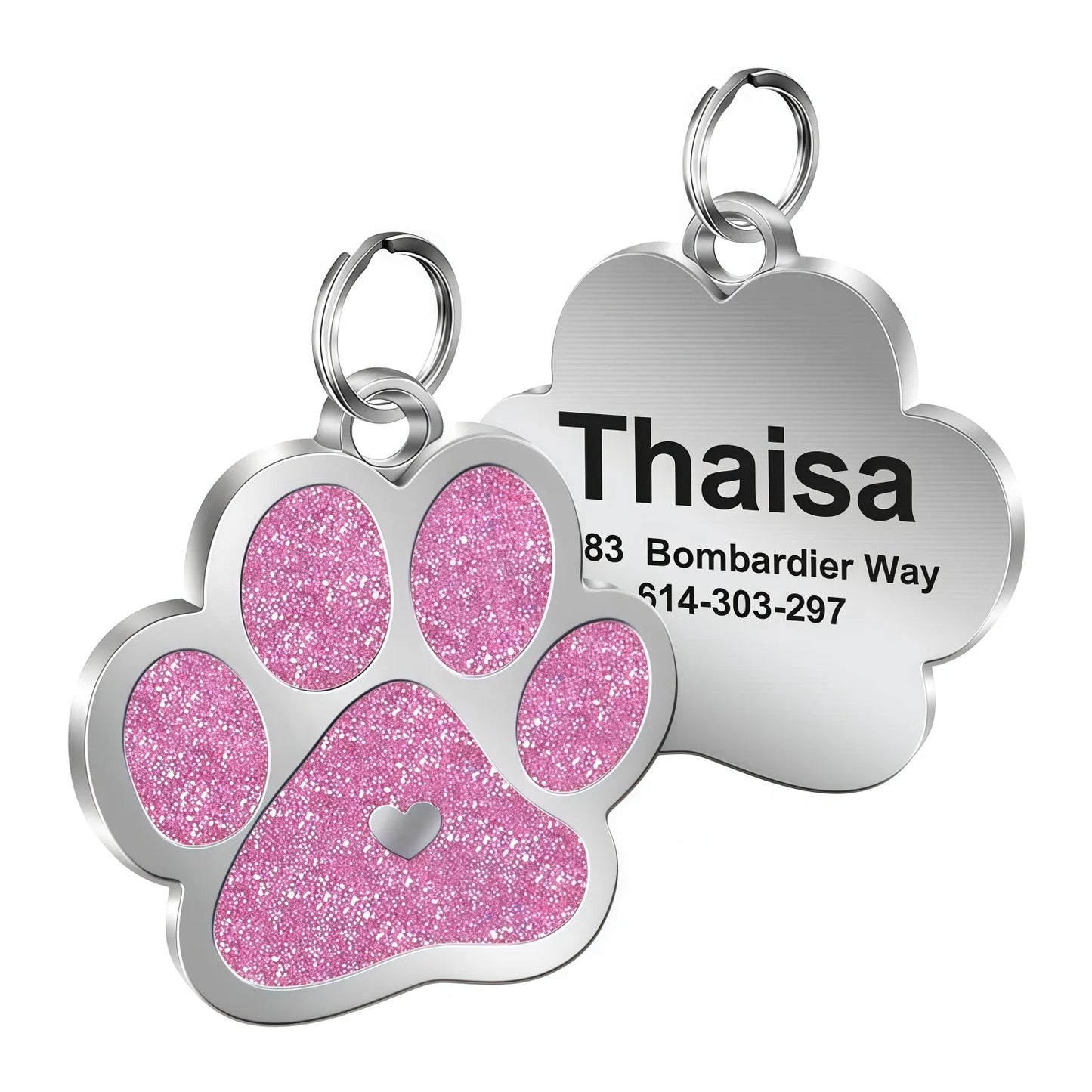 Personlig ID-bricka för hund & katt – Glittrande tassdesign