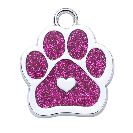Personlig ID-bricka för hund & katt – Glittrande tassdesign